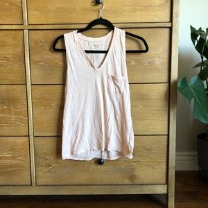Madewell Cotton V-Neck Pocket Tank, XS, Peach Color..